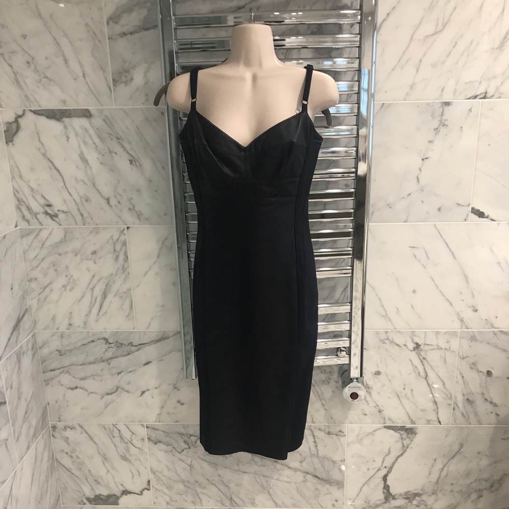 Leather navy cocktail dress